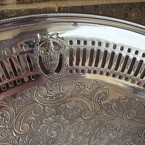 VTG Barker Brothers England Silver Plate Round Footed Reticulated Bowl Ornate - Picture 4 of 10